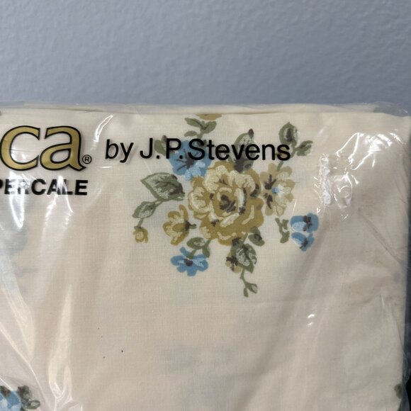Vtg 70s Utica Cream Floral Elegante Twin Fitted Sheet Deadstock New Cotton Blend - Picture 8 of 8